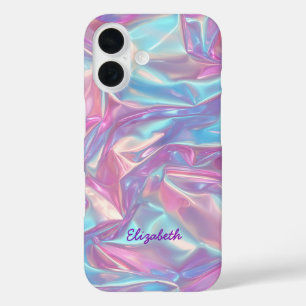 Coque Pour iPhone 16 Nom personnalisé Holographique Pastel Iridescente