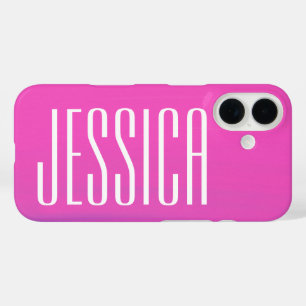 Coque Pour iPhone 16 Nom personnalisé Hot rose Fuchsia Simple mignonne
