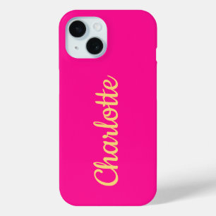 Coque Pour iPhone 15 Nom personnalisé Hot rose orange