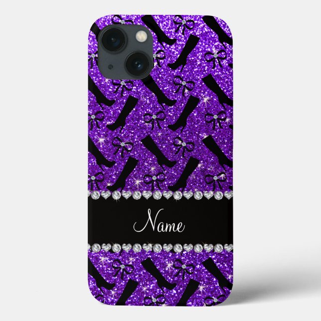 Coques Case-Mate iPhone Nom personnalisé indigo violet parties scintillant (Verso)