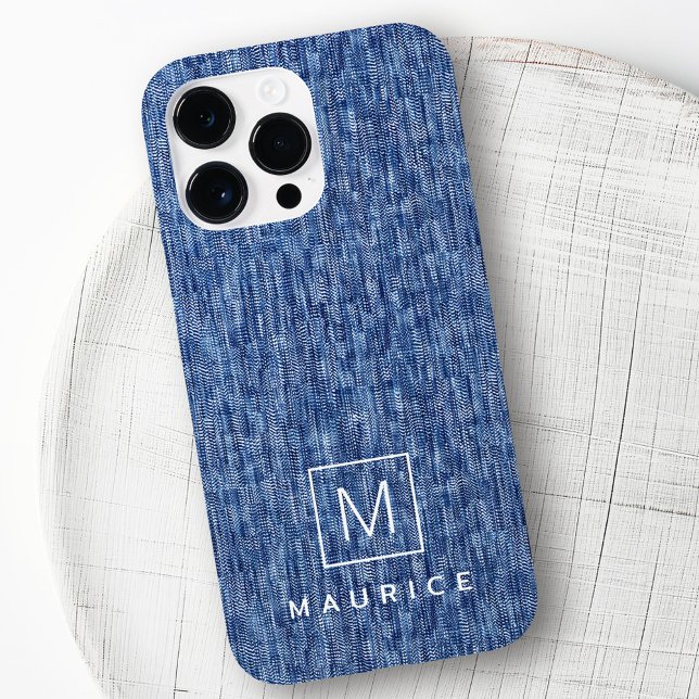 Coques Case-Mate iPhone Nom personnalisé initial en denim bleu (Blue denim monogram initial custom name Case-Mate iPhone case
)