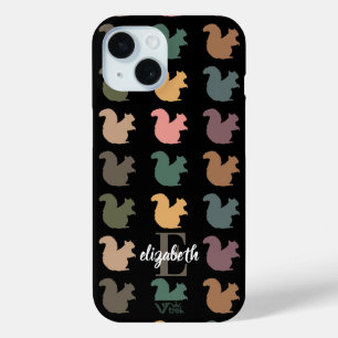 Coque Pour iPhone 15 Nom personnalisé initiale écureuil rétro vintage f