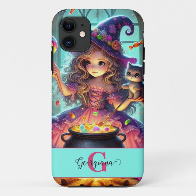 Coques Case-Mate iPhone Nom personnalisé Jote Whimsical Witch Halloween Tr (Dos)