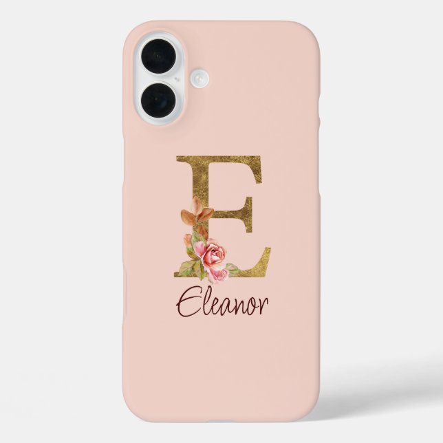 Coques Case-Mate iPhone Nom Personnalisé Lettre E Gold Foil Blush Rose (Verso)