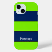Nom personnalisé Lime Green Dark Blue Stripes