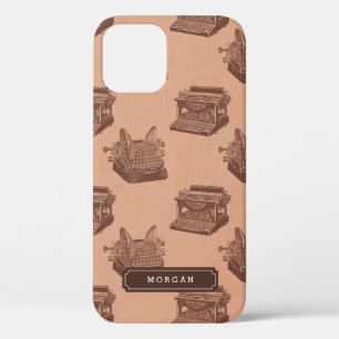 Coque iPhone 12 Nom personnalisé Machine à écrire Vintage Brown