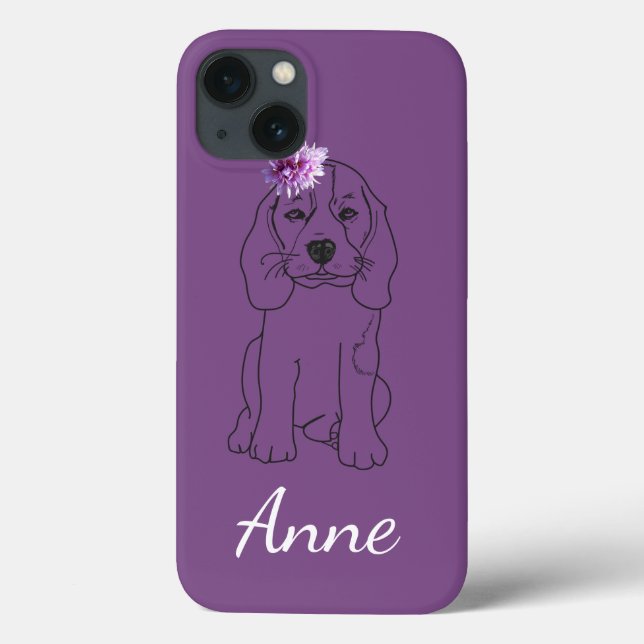 Coques Case-Mate iPhone Nom personnalisé mignon chien, fleurs (Verso)