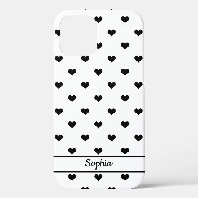Coques Case-Mate iPhone Nom personnalisé mignon coeur blanc noir motif (Verso)