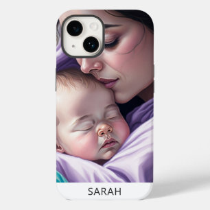 Coque Pour iPhone 14 Nom personnalisé mignon Mère et bébé Cadeau sentim