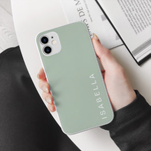 Coque iPhone 15 Pro Max Nom personnalisé minimaliste moderne Sage vert