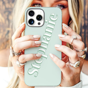 Coques iPhone 16 Pro Max Nom personnalisé minimaliste Vert Mint