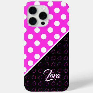 Coque iPhone 15 Pro Max Nom personnalisé Modèle frappant noir rose blanc