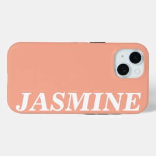 COQUE POUR iPhone 15 NOM PERSONNALISÉ MODERNE ET ÉLÉGANT COULEUR PECHE