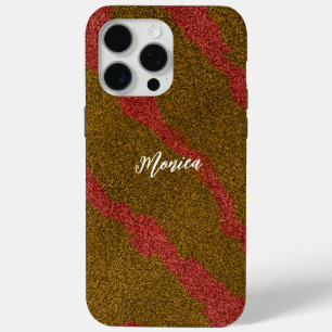 Coque iPhone 15 Pro Max Nom personnalisé Moderne Paillettes Marron & Rose
