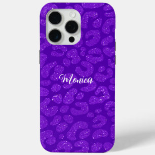 Coque iPhone 15 Pro Max Nom personnalisé Moderne Paillettes violet élégant