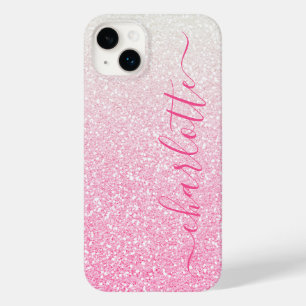 Coque Pour iPhone 14 Plus Nom personnalisé moderne rose pailleté girly chic