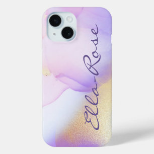 Coque Pour iPhone 15 Nom personnalisé Monogram Purple Aquarelle Luxe