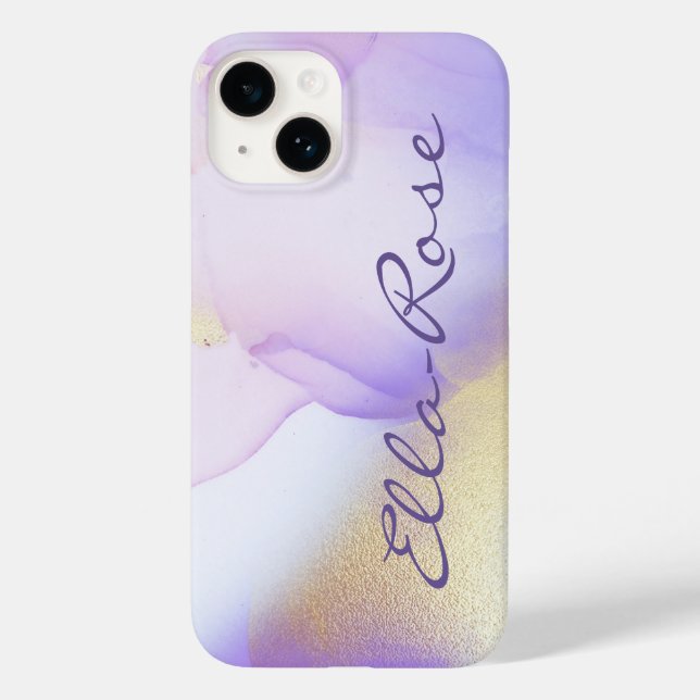 Coques Case-Mate iPhone Nom personnalisé Monogram Purple Aquarelle Luxe (Verso)