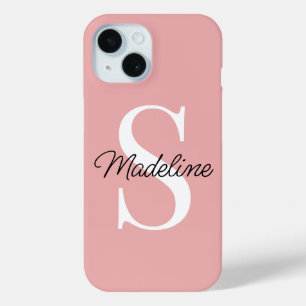 Coque Pour iPhone 15 Nom personnalisé Monogramme sur Pretty Pastel Rose
