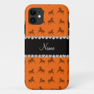 Coques Pour iPhone Nom personnalisé motif de cheval orange
