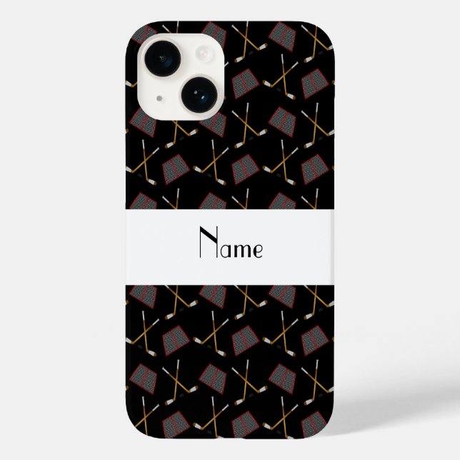 Coques Case-Mate iPhone Nom personnalisé motif de hockey noir (Verso)