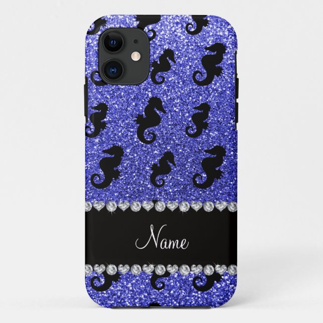 Coques Case-Mate iPhone Nom personnalisé neon bleu parties scintillant hip (Dos)