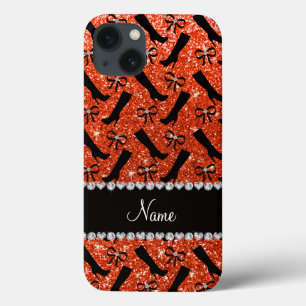 Etui iPhone 13 Nom personnalisé neon orange parties scintillant b