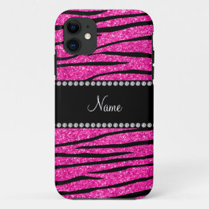 Coque iPhone 11 Nom personnalisé neon parties scintillant rose cha