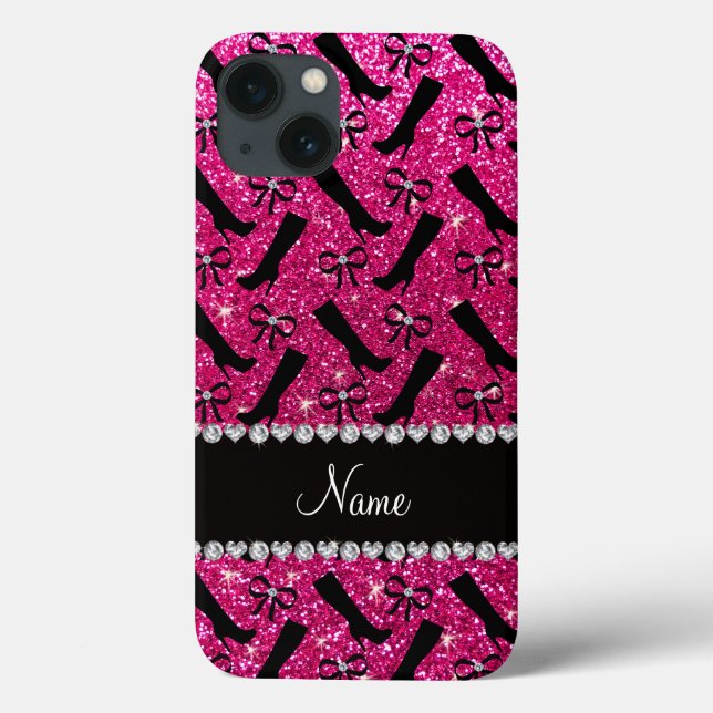 Coques Case-Mate iPhone Nom personnalisé neon parties scintillant rose cha (Verso)