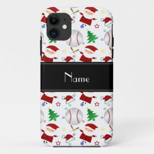 Coque iPhone 11 Nom personnalisé Noël de baseball blanc