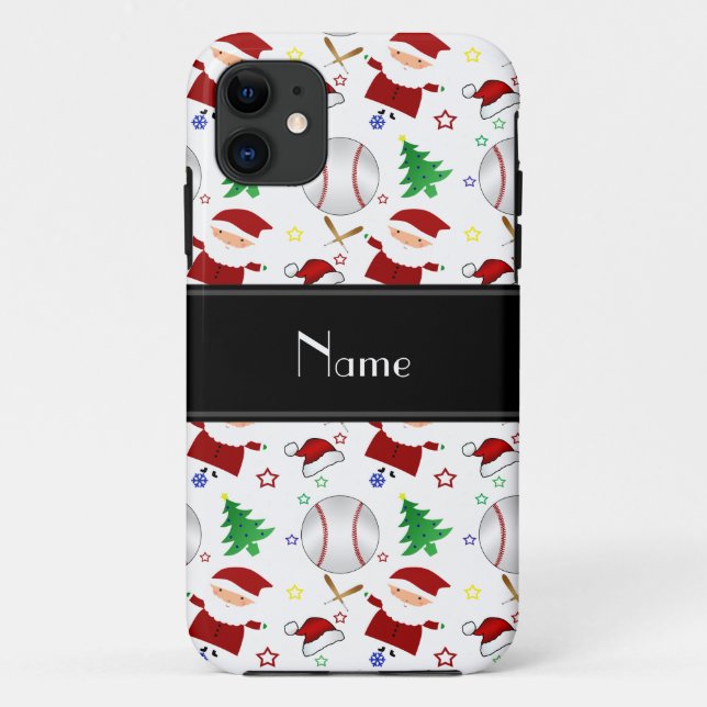 Coques Case-Mate iPhone Nom personnalisé Noël de baseball blanc (Dos)