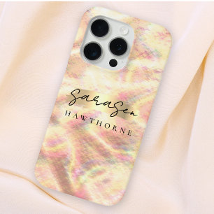 Coque iPhone 15 Pro Nom personnalisé Opal Pierre Design Rose Or