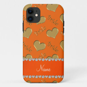 Coque Case-Mate Pour iPhone Nom personnalisé oranges coeur de mariée or