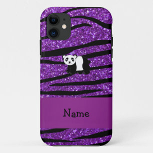 Coques Pour iPhone Nom personnalisé panda parties scintillant violet 