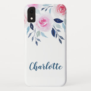 Case-Mate iPhone Case Nom personnalisé par aquarelle rose florale de