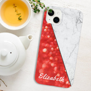 Coque Pour iPhone 14 Plus Nom personnalisé Parties scintillant corail noir m