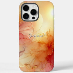 Coques iPhone 16 Pro Max Nom personnalisé Pêcher framboise Floral Alcool En