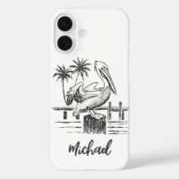 Nom Personnalisé Pélican Sur Un Post Palm Tree