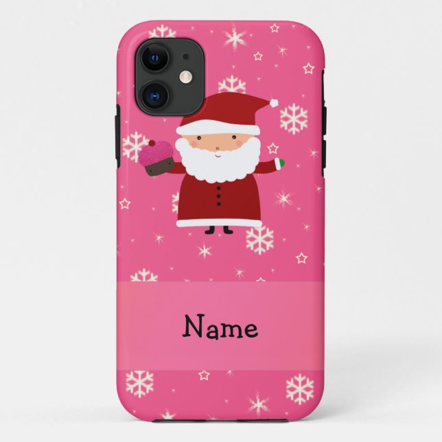 Coques Case-Mate iPhone Nom personnalisé père Noël cupcake rose flocon (Dos)