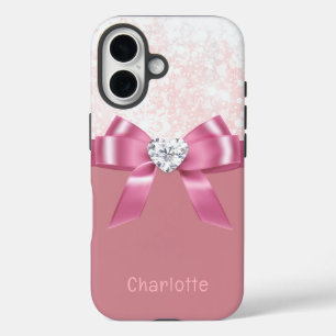 Coque Pour iPhone 16 Nom personnalisé Pink Snowflake ruban iPhone 16 Co