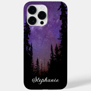 Coque Pour Pour iPhone 14 Pro Max Nom personnalisé Purple Night Sky Forest Voie Lact