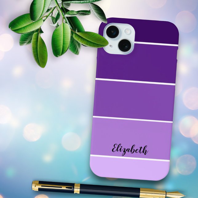 Coques Case-Mate iPhone Nom personnalisé Purple Stripe Color Palette Chip (iPhone case back with template text)