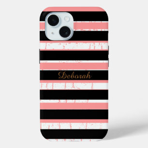 Coque Pour iPhone 15 nom personnalisé . rayures