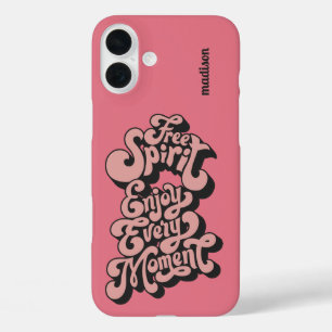 Coques iPhone 16 Plus Nom personnalisé Rétro "Esprit libre"