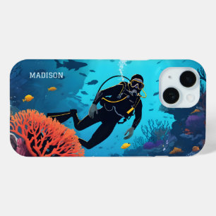 Coque Pour iPhone 15 Nom personnalisé Scuba Diver
