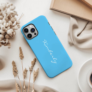 Coque iPhone 15 Pro Max Nom personnalisé simple Bleu