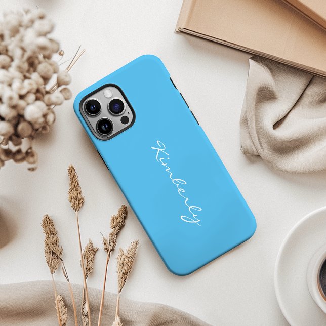 Coques Case-Mate iPhone Nom personnalisé simple Bleu (Personalize your style with a custom name phone case! Sleek, protective, and uniquely yours!)