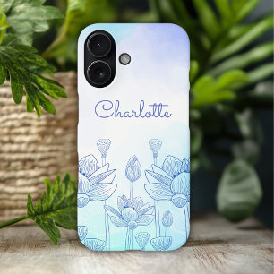 Coque Pour iPhone 16 Nom personnalisé Superposition de silhouette flora