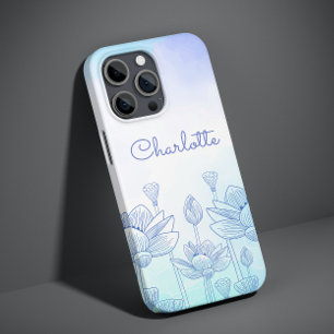 Coque Pour iPhone 14 Plus Nom personnalisé Superposition de silhouette flora