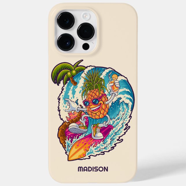 Coques Case-Mate iPhone Nom personnalisé Surfing Pineapple (Verso)